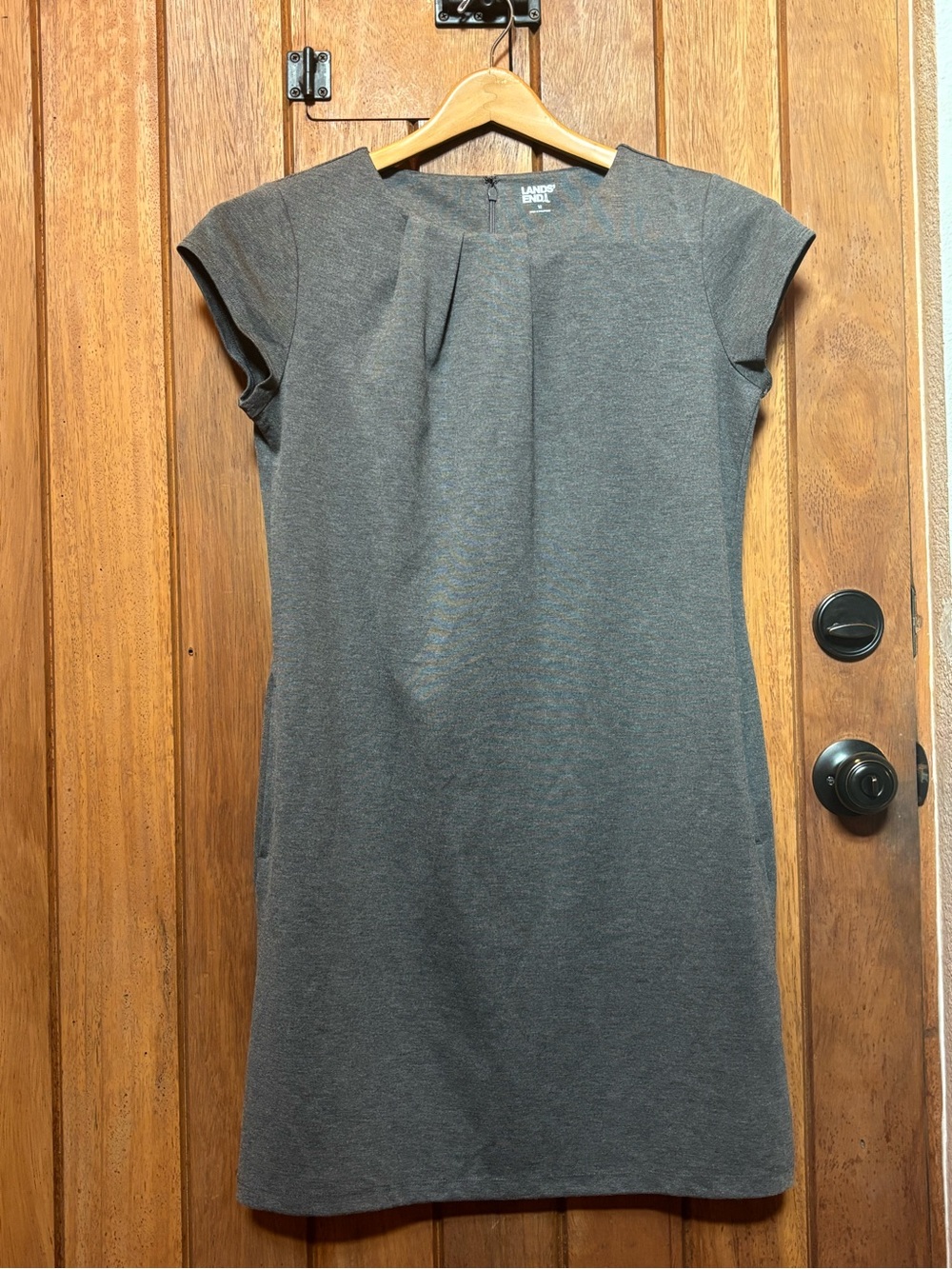 Lands' End Gray Cap Sleeve Ponte Sheath Dress